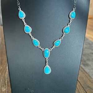Blue Bird Turquoise Sterling Silver Lariat Necklace